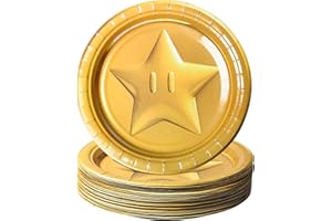 AFZMON Mario Star Party Plates Super Bros Birthday Supplies Dessert Paper Plates, 50pcs 7inch Disposable Round Plate for Kids Superhero Party Tableware Decorations Baby Shower