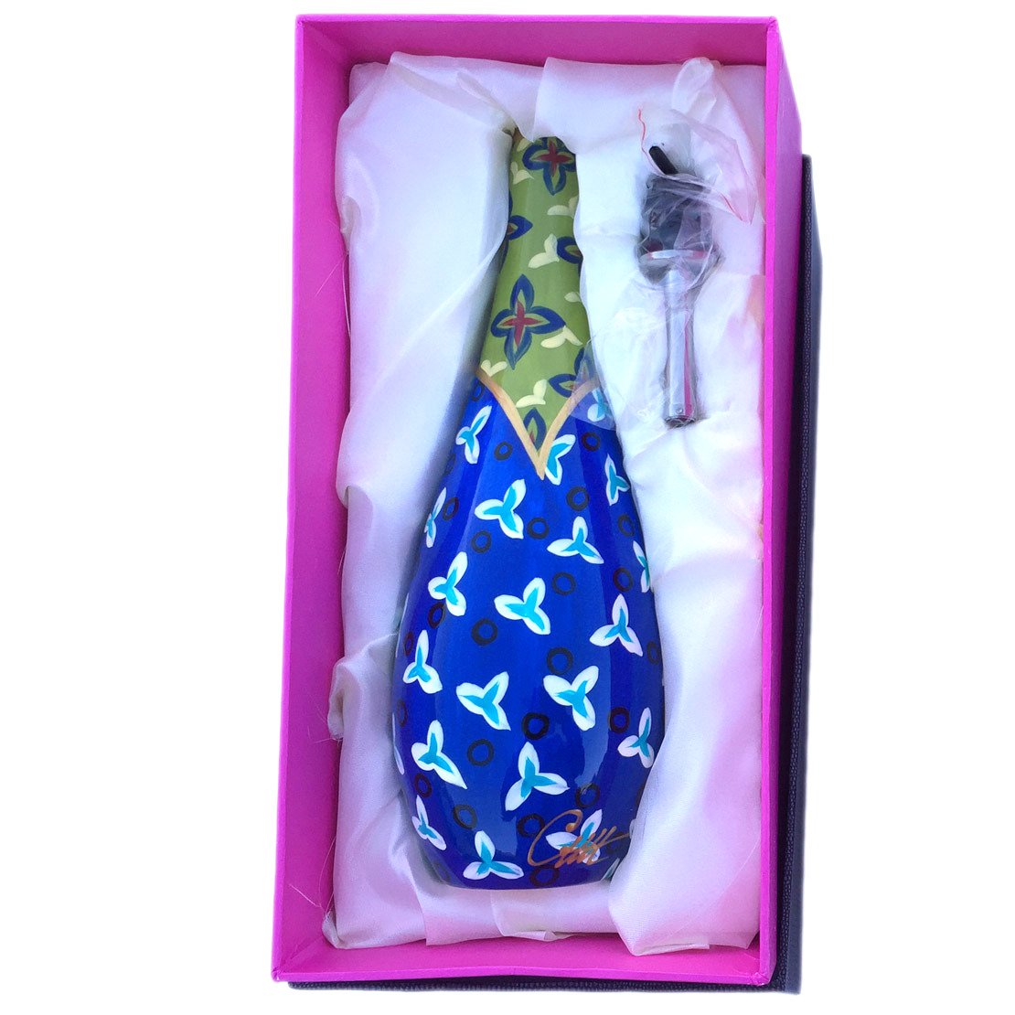 CHH Design Oil and Vinegar Carafe Porcelain Ceramic Oil Bottle Decorated in 'Elysium' Luxury Gift Box for Special Gifts for Home, Blue and Green,POB-ELYS