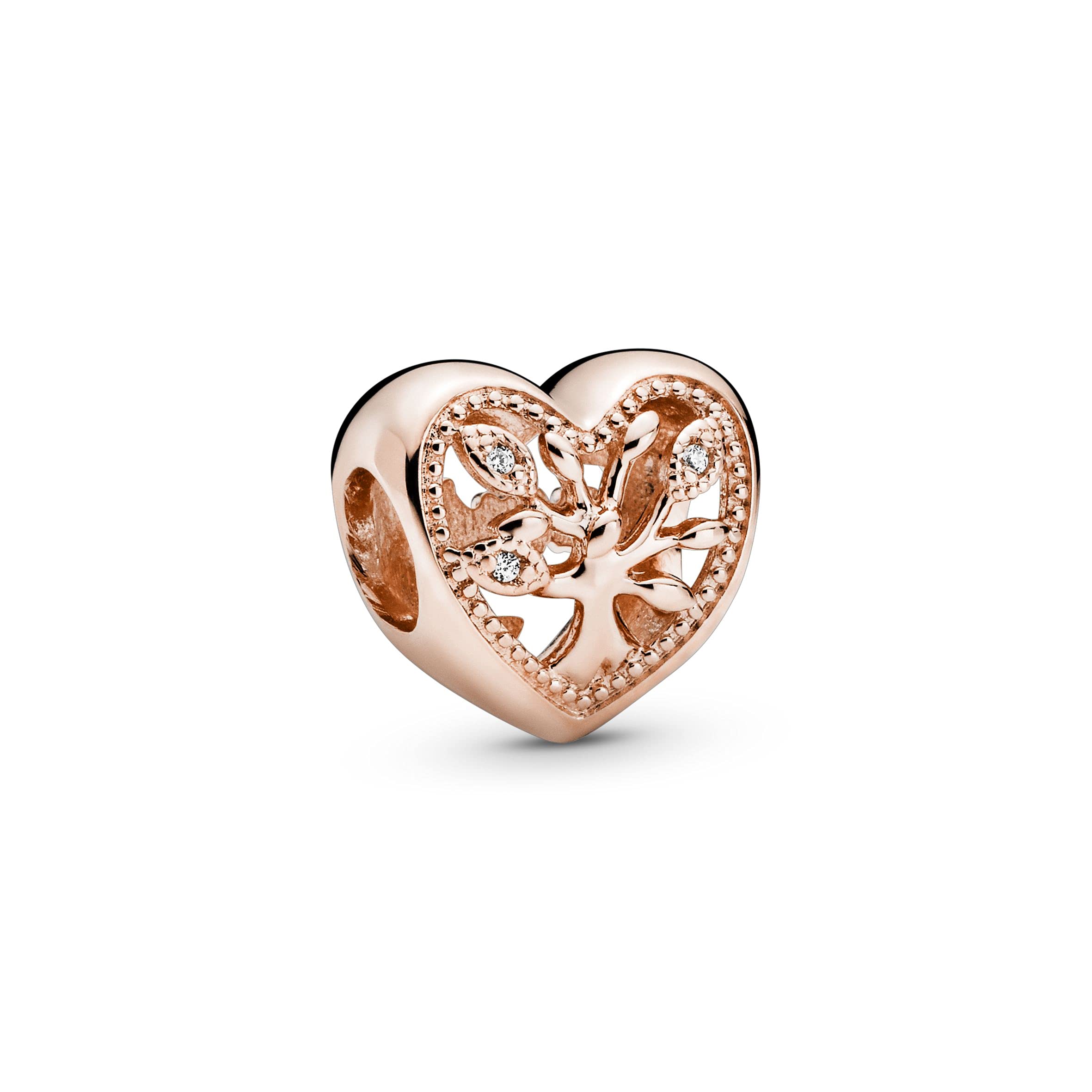 PANDORA Moments Women's 14k Rose Gold-Plated Openwork Family Tree Heart Bracelet Charm, No Box