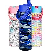 Elemental Splash Water Bottle with Straw - BPA-Free Tritan Plastic Reusable Water Bottle with Pop It Strap - Ideal for Travel, Gym and Sports - Leak Proof when Spout is Closed - 26oz - Blue Camo