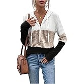 SOLY HUX Women's Long Sleeve Color Block Hooded T Shirts Half Zip Ribbed Knit Tee Tops Fall Clothes