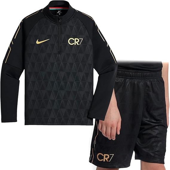 Amazon ナイキ Nike ジュニア Cr7 Y Dry Academy ドリル トップ ショート Kz 上下セット ブラックメタリックゴールド 4875 010 4873 010 サッカー フットサル ボーイズ 通販