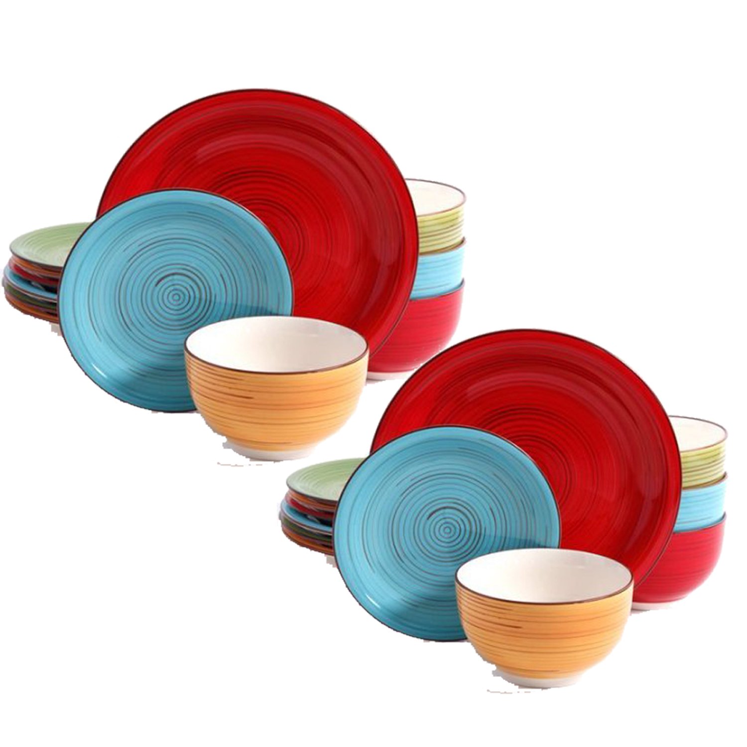 Better Homes and Gardens Festival 12-Piece Dinnerware Set, Assorted, Dishwasher Safe, 2-Pack