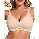 Vertvie Bras for Women Wireless Comfortable Push Up Bra Scalloped Seamless Full Coverage No Underwire Supportive T Shirt Bras