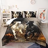 Nttopship Horse Print Comforter Set Full Size,Black and White Horse Bedding Set, Western Farm Animals Printed Quilted Set for Girls Boys Adult,with 1 Comforter and 2 Pillow Case