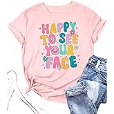 ALLTB First Day of School Shirt Happy to See Your Face Shirts Women Back to School T-Shirt Teacher Life Tee Tops