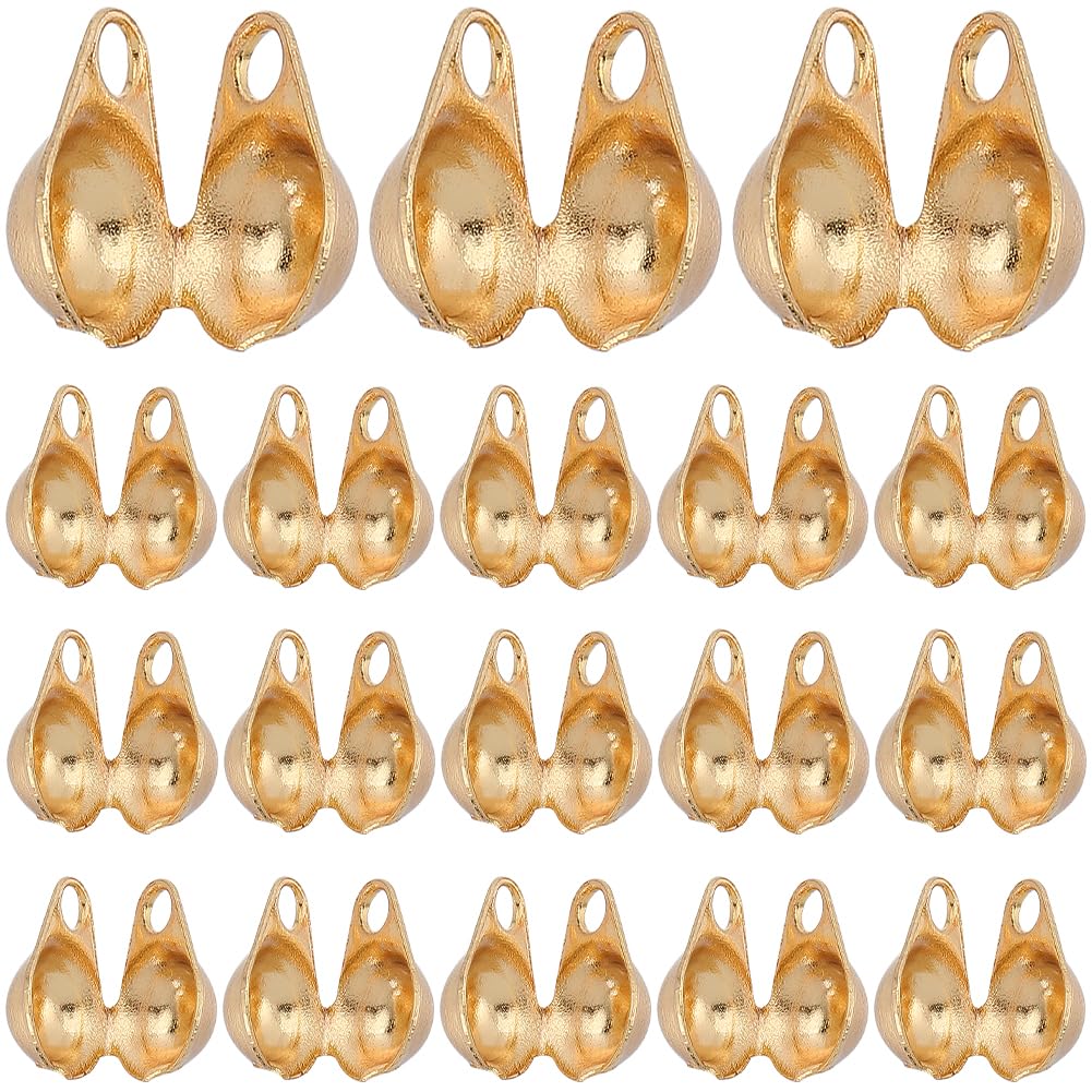SUNNYCLUE 1 Box 300Pcs Real 18K Gold Plated Bead Tip 304 Stainless Steel Knot Covers Bead Tips Crimp Bead Covers Mini Knot Cover Beads for Jewellery Making Accessories Bracelets Necklaces Supplies