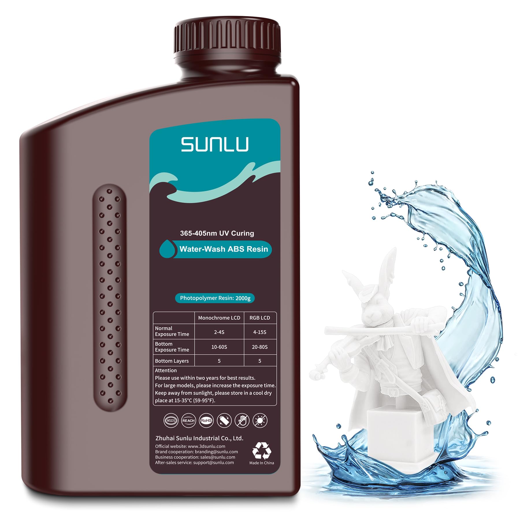 SUNLU 2000g Water-Wash ABS Resin, Combines Features of ABSLIKE Resin & Water Washable Resin, Non Brittle, High Precision, Low Shrinkage, Fast Curing 3D Resin for LCD DLP SLA 3D Printers, 2KG White Image