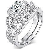 MABELLA Infinity Wedding Rings Set for Women 925 Sterling Silver Cubic Zirconia Round Cut Halo CZ Eternity Engagement Bridal Set Gifts for Her
