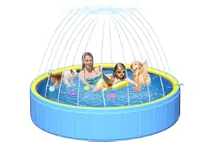 Yivsen Perfect Combination of Dog Pool and Splash Pad W79 X H12, Sturdyer Foldable Kiddie/Baby Hard Plastic Pools, Summer Swimming Bath Tubs for Kids/Dogs/Pet