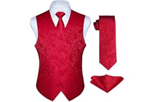 HISDERN Vest and Tie Sets for Men Vests Paisley Floral Jacquard Necktie Pocket Square 3PCS Waistcoat for Suit or Tuxedo