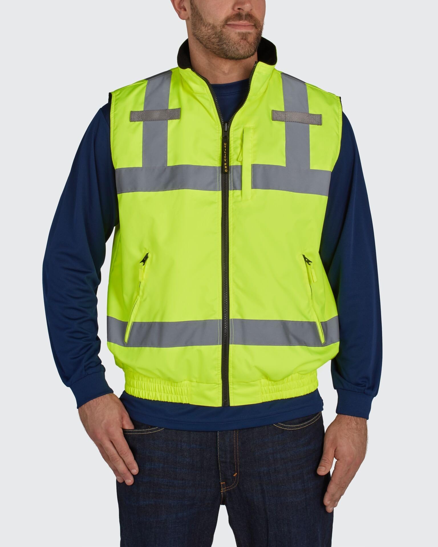 Utility Pro UHV1001 Nylon/Polyester High-Visibility Full Zip Reversible Vest, 2X-Large, Lime