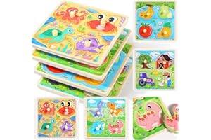GR GRINNNIE GRINNNIE Wooden Toddler Puzzles, 1 2 3 Years Old Learning Montessori Peg Puzzle Toy Set for Toddlers, 4 Pcs Educational Portable Size Travel Knob Puzzle Toys, Gift for 1-3 Boy Girl Birthday Christmas