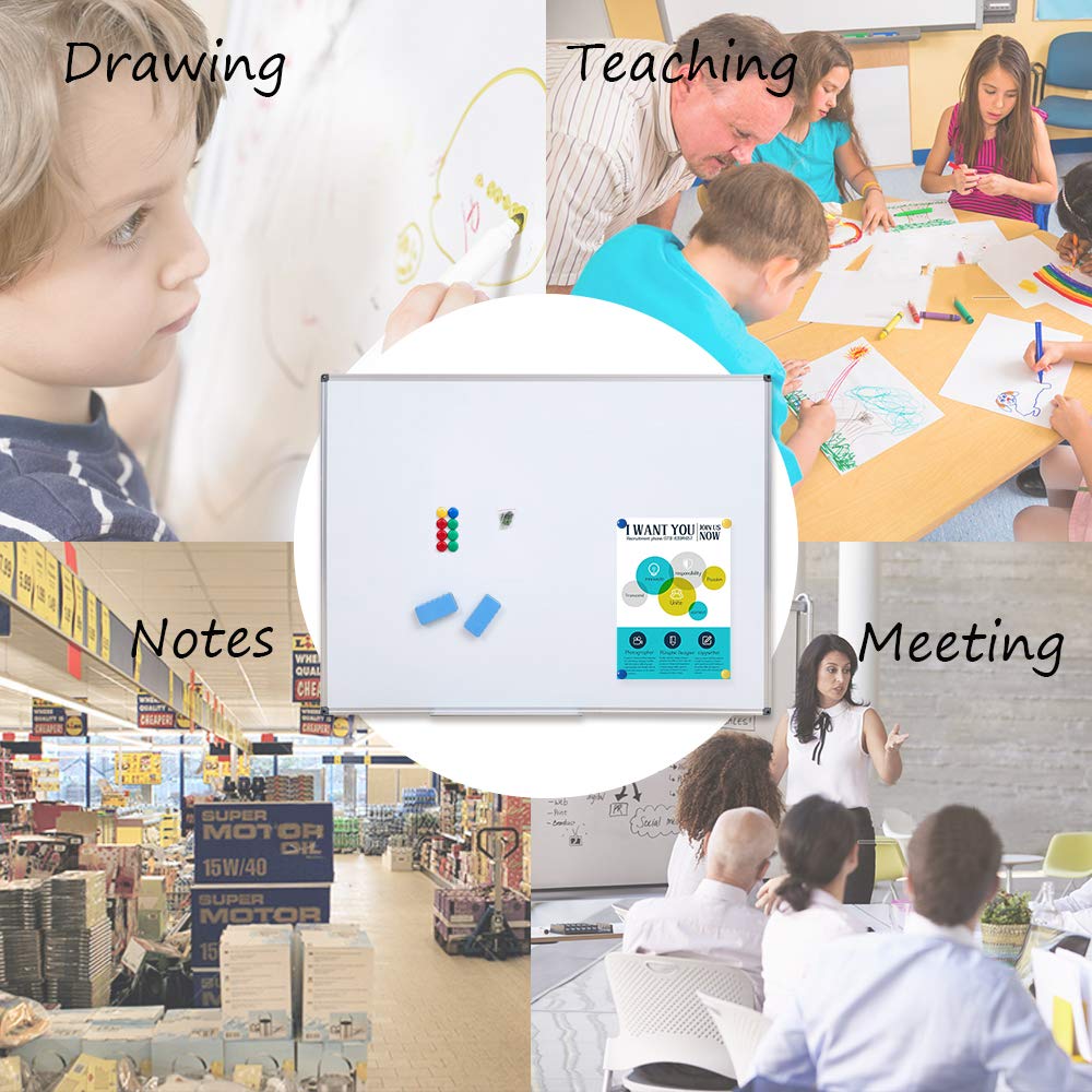 WELMORS Tableau blanc magnétique avec cadre en aluminium et porte-marqueurs Effaçable à sec, 110 x 80 cm