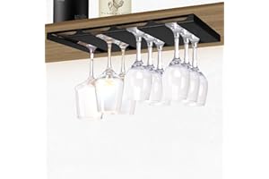 Hanging Wine Glasses Rack Under Cabinet Stemware Storage Hanger with 4 Rows Metal Bar Shelves for Kitchen Restaurant Cabinets