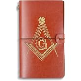 WHLBHG Freemason Gift A6 Size Leather Journal (Gold Freemason A6) | Freemasonry A6 Refillable Leather Journal Freemasonry Symbol Journal Masonic Faith Gifts