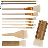 Pottery Glazing Brushes, 11-Piece Ceramic Painting Brush Set with Soft Wool Bristles, Assorted Shapes for Pottery, Ceramic Glazing, Acrylic &amp; Watercolor