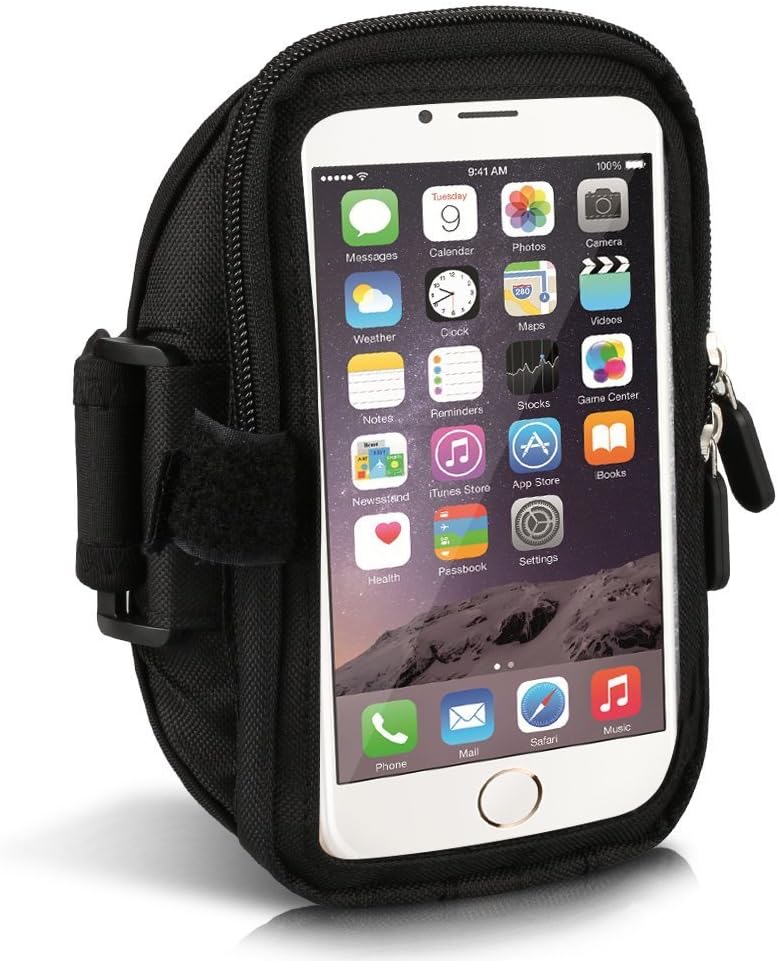 Black Neoprene Fingerprint Gym Armband Case with Card Slot Compatible LG G7 / V35 / V40 / V30S ThinQ/Stylo 4 / Google Pixel 3 XL/Huawei Mate 20 Pro / P20 / P20 Pro/Maste SE/nova 3 / Y9 (2018)