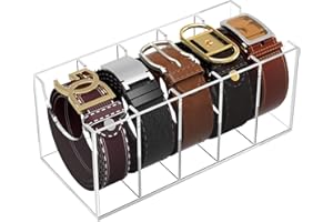 NIUBEE Belt Organizer, Acrylic Belt Storage Holder for The Closet, 5 Compartments Display Case for Tie and Bow Tie