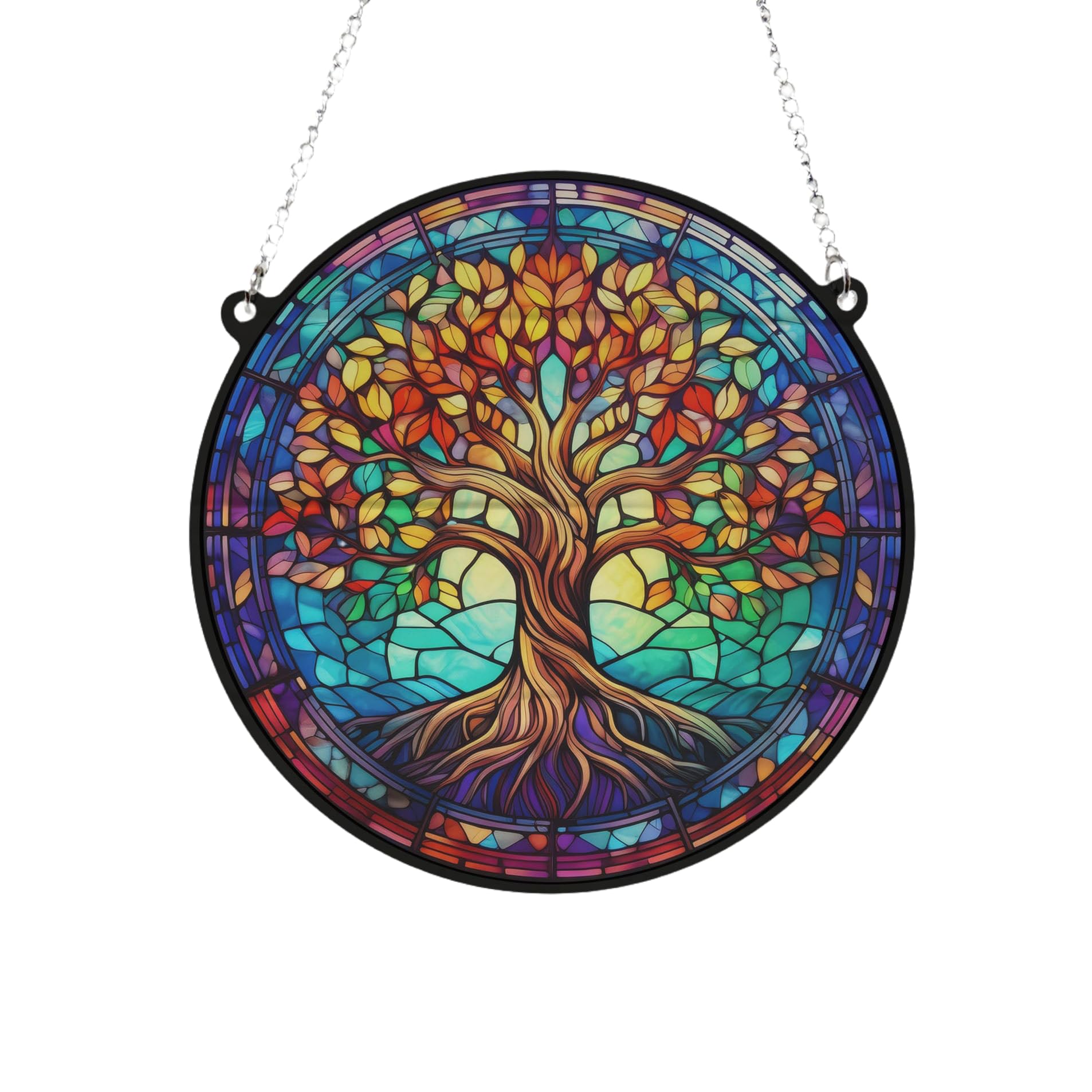 Image Industry Tree of Life Stained Glass Effect Suncatcher - Garden Gift - Outdoor Gift - Memorial Gift (13cm)