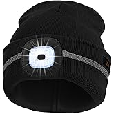 Keains Reflective Stripe LED Beanie with The Light , Winter Knit Hat for Outdoor Work Sports, Gifts for Men Women Dad