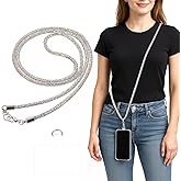 Ajcotahm Crossbody Phone Lanyard, Anti-Theft Crossbody Phone Chain Universal Water Diamond Neck Holder Phones Chain for Most Mobile Phones and Bags(Silver)