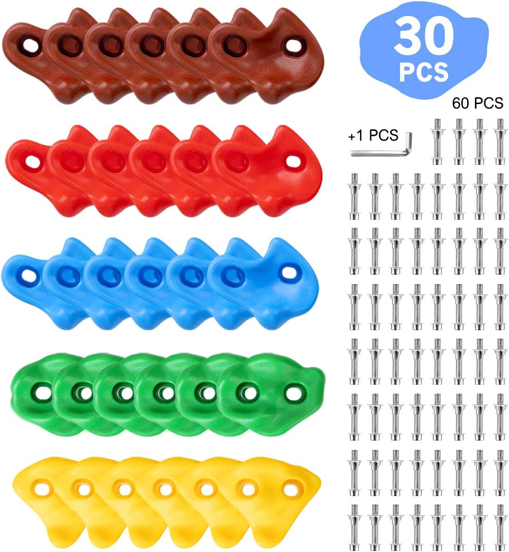 SEKKVY 30 Rock Wall Climbing Holds for Kids, Large Climbing Rocks for Indoor Outdoor Play Set, Rock Wall Hand Holds Kit with 2 Inch Mounting Hardware: Toys & Games