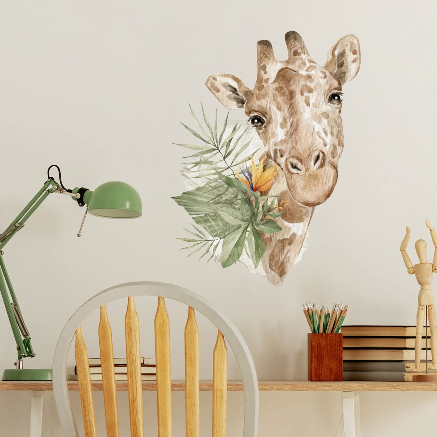 Stickerscape Watercolour Safari Wall Stickers (Tropical Giraffe - Regular Size) | Jungle Wall Stickers for a Children's Bedroom or Nursery | Easy to Apply and Cleanly Removable — image 1