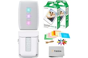 Fujifilm Instax Mini Link 3 Smartphone Printer – Clay White Bundle with a Protective Case, Twin Pack Instant Film (20 Sheets), Hanging Photo Frames, and Premium Microfiber Cleaning Cloth