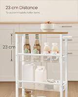 VASAGLE 4-Tier Kitchen Cart Oak White 13 cm Deep Trolley with Castors view 5