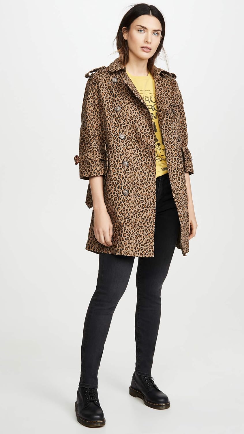 R13 Womens Raglan Sleeve Trench Coat Print Tan Leopard Small Coats