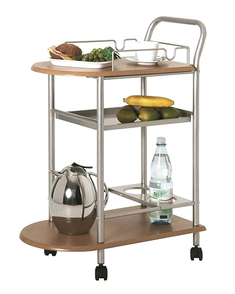 Küchenwagen in alu-buche mit Ablagen und Flaschenständer; Maße (B/T/H