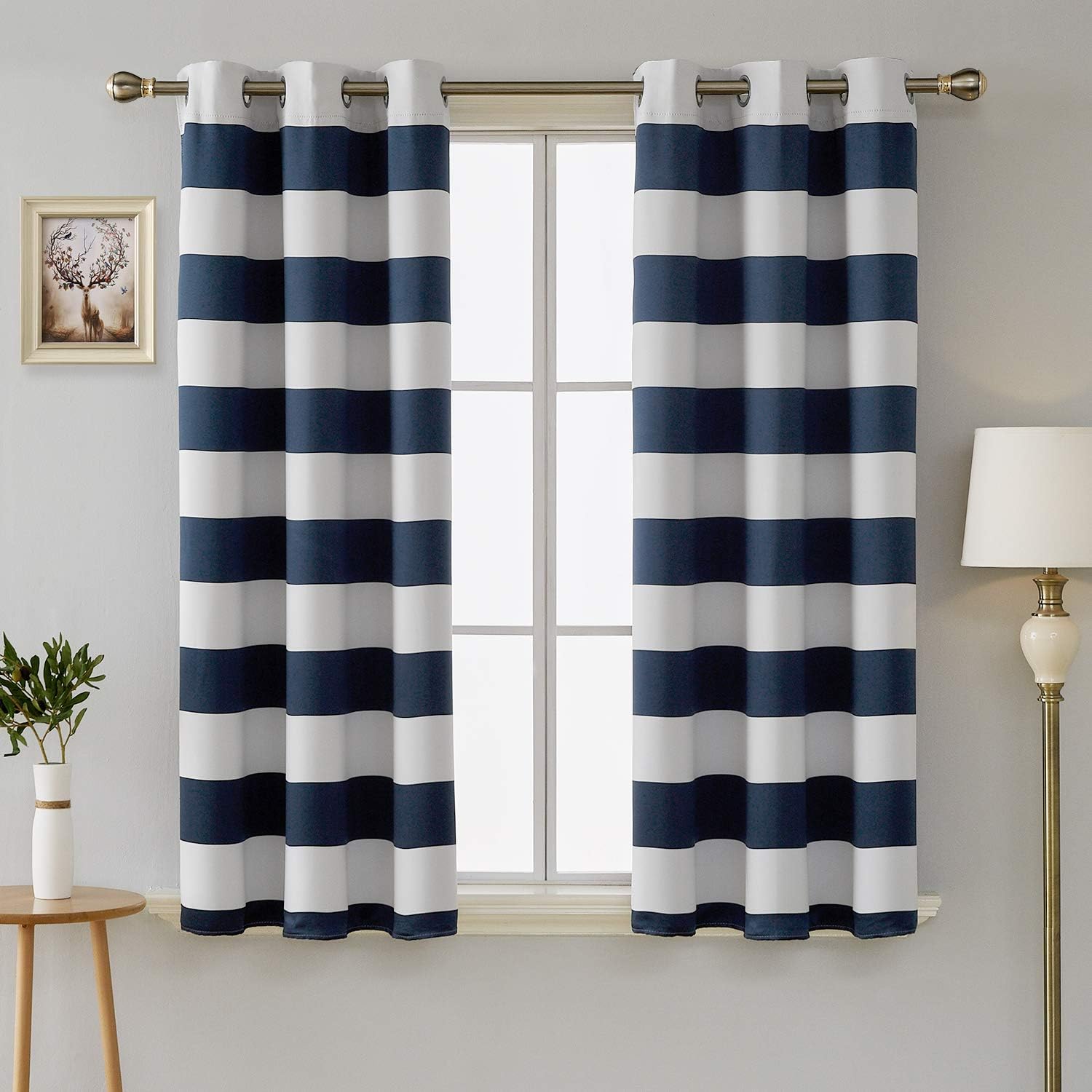 Amazon Com Deconovo Navy Room Darkening Curtains With Design