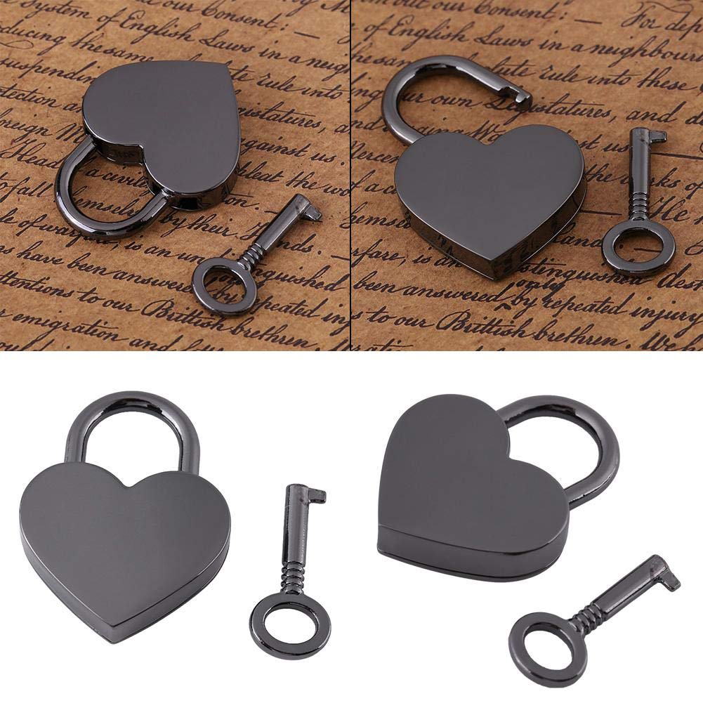 Liakai Heart Padlock, Small Love Shape Key Lock, Tiny Luggage Bag Diary Lock, Gun Black, Padlocks, Decoration, 1pc, Zinc, Includes Key