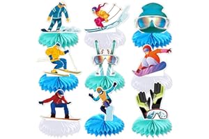 CarpNettore 9-Piece Ski Birthday Decoration, Photo Props, Table Decoration, Honeycomb Centerpieces for Art Projects