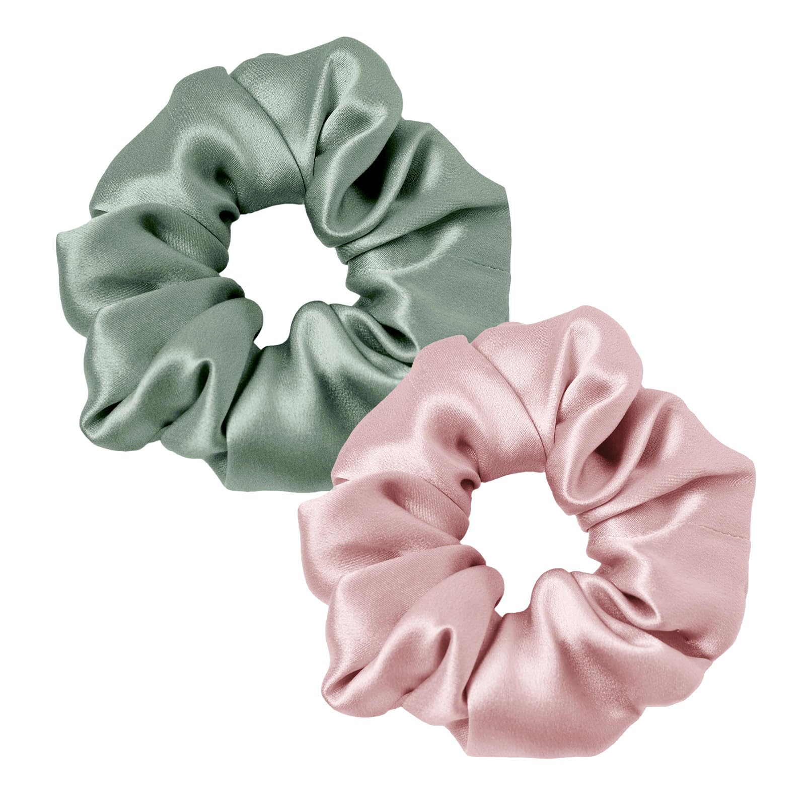 LILYSILK Women's 100% Silk Hair Scrunchies Ladies Elastic Hair Tie Bobbles Ponytail Holders for All Hair Type and Conditions and Preventing Hair Frizz Breakage Loss,Rosy Pink+Dark Olive