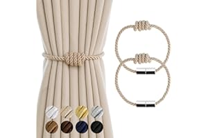 Contoeey Curtain Tiebacks Magnetic Decorative Curtain Tie Backs for Curtains 2 Pack Rope Curtain Holders for Drapes Outdoor Curtain Holdbacks, Beige