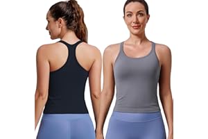 Evercute Women's 1/2/3 Pack Ribbed Workout Tank Tops with Built in Bra Racerback Seamless Crop Tank Tops Camisole Sport Tanks