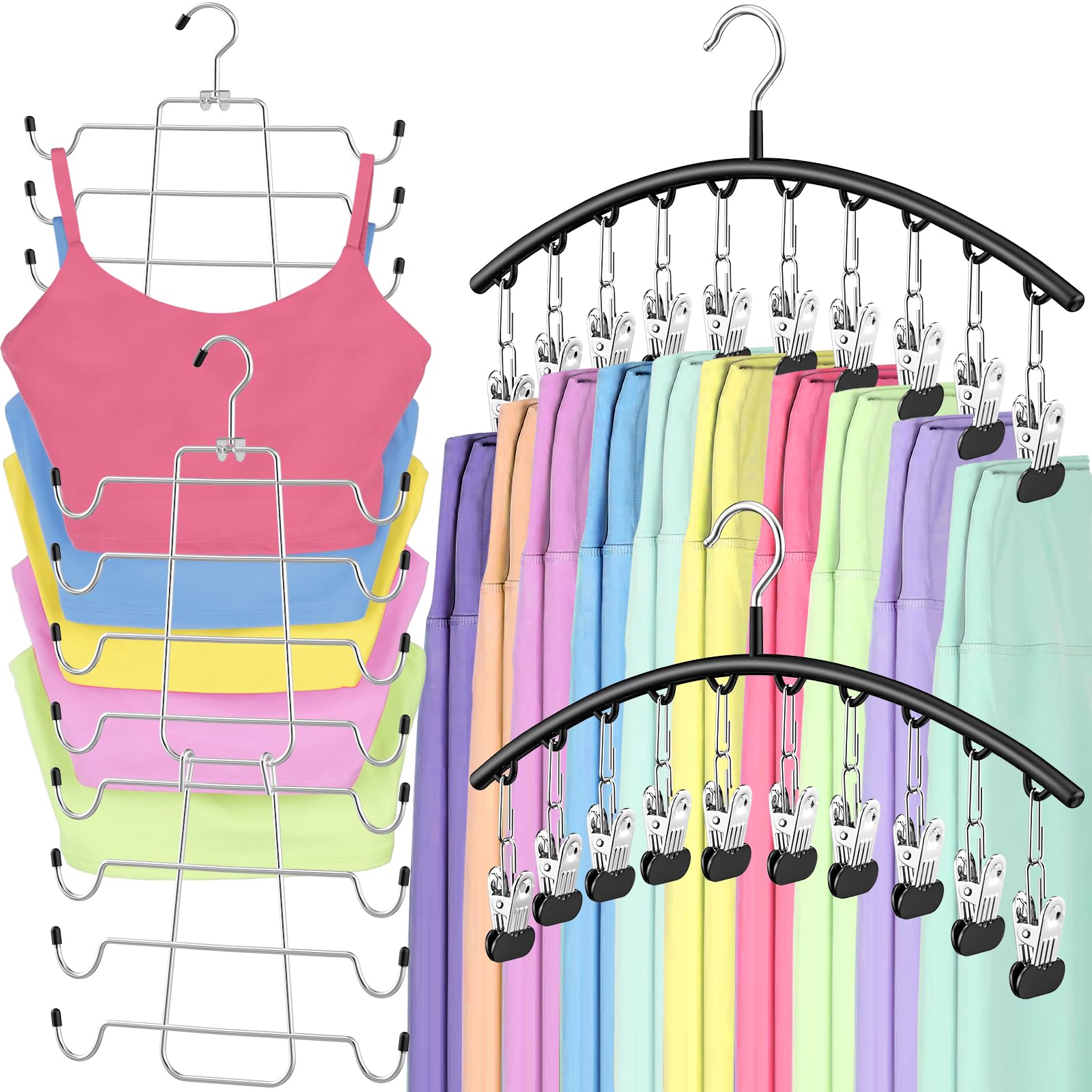 Photo 1 of TomCare 2 Pack Tank Top Hanger and 2 Pack Leggings Organizers Space Saving Sport Bras Organizer Metal Yoga Pants Hangers with 20 Clips Hanging Closet Organizers and Storage for Hat Camisoles Shorts