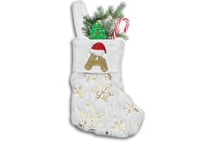 ASEOJOON 6 inches Initial Monogram Christmas Stocking with Embroidered Letters Personalized Small Plush Xmas Hanging Stocking with Sequin Snowflake for Holiday Tree Fireplace Decor (A-Letter, Gold)