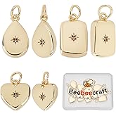 Beebeecraft 12Pcs 3 Style 18K Gold Plated Compass Charms Pendants Heart Teardrop Rectangle Cubic Zirconia Charms for DIY Bracelet Necklace Earring Making