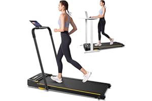 UREVO Strol 2E Smart 2-in-1 Folding Treadmill, Compact Walking Pad with Safety Handle, Plug and Play, Standing Desk Treadmill with Dual LED Display, Smart APP, Walking or Running for Home Office