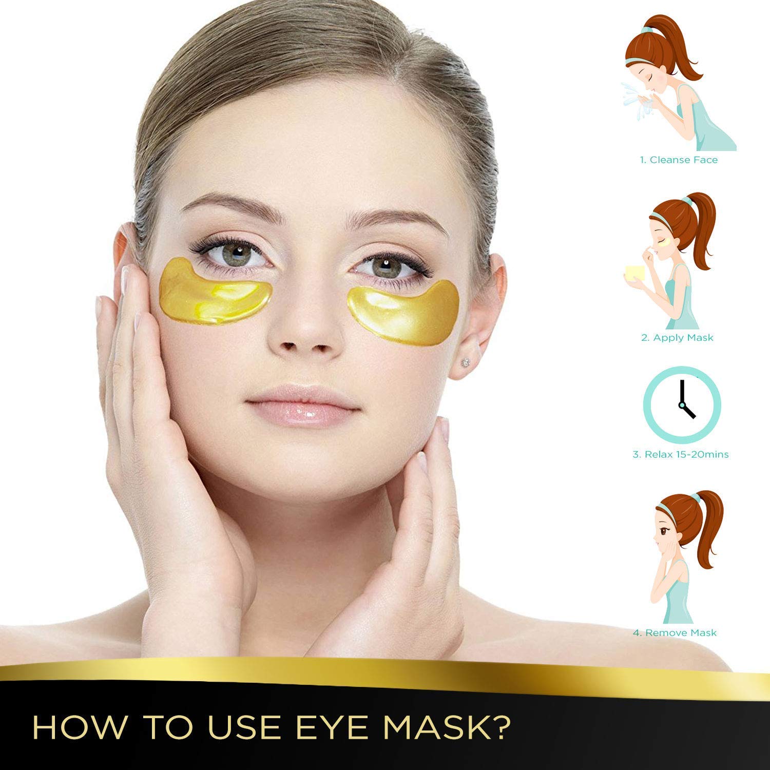 Adofect 30 Pairs Gold Eye Mask Power Crystal Gel Collagen Masks, Great For Anti Aging, Dark Circles & Puffiness : Beauty