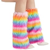 Women's Faux Fur Leg Warmers Stylish Rainbow Boot Covers Fashion Costume Accessory