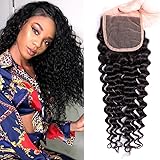 Newness Malaysian Virgin Human Hair Lace Closure Unprocessed Malaysian Human Hair Weave Deep Curly Top Closure Natural Black Color 18 Inch