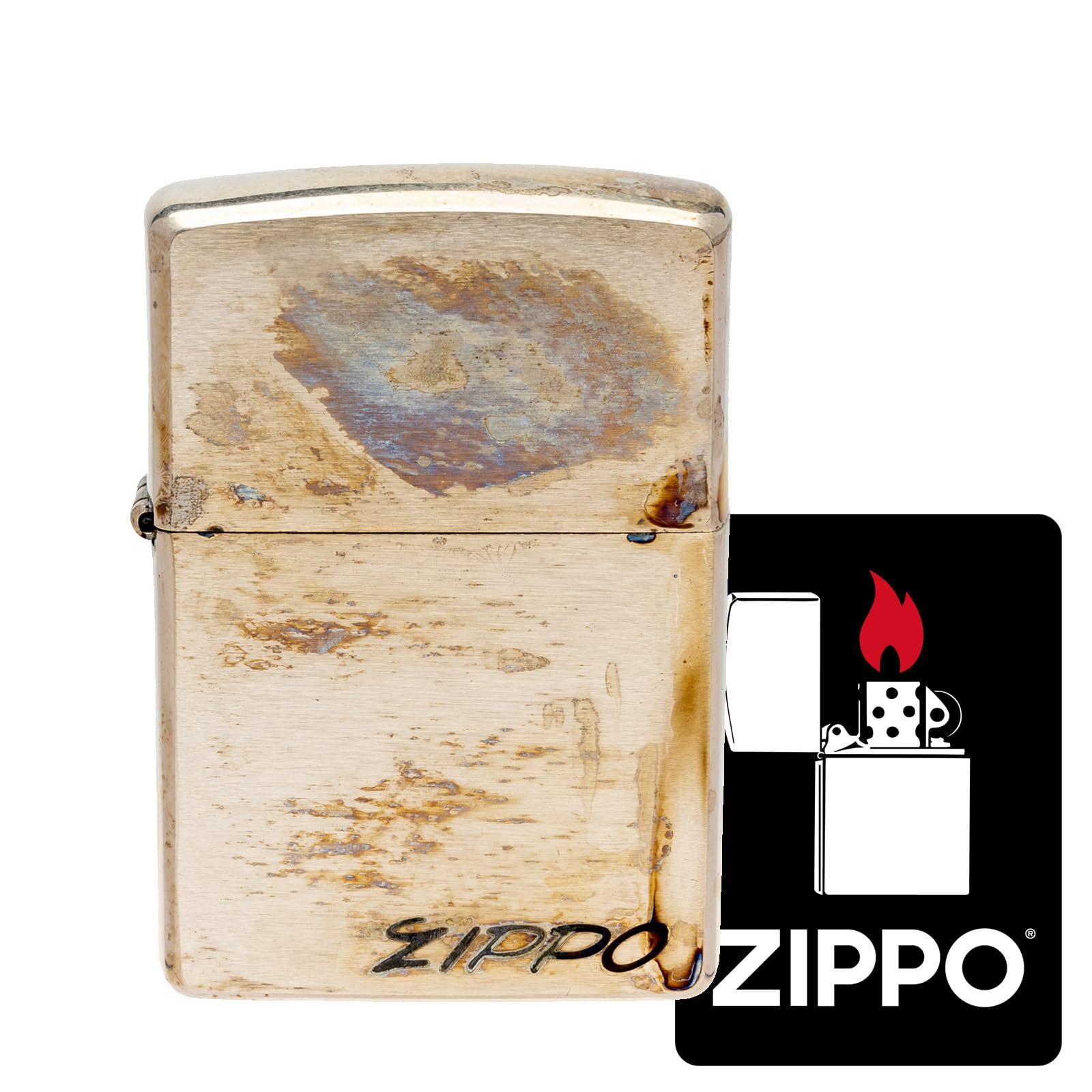 ZIPPO 1955 Windproof Brass Lighter Regular Base Etched Brass Smoke Finish Vintage Logo with Special Sticker