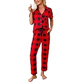 Samring Women Pajamas Sets 2 Piece Short Sleeve Soft Sleepwear Pjs Lounge Set Button Down Nightwear with Long Pants