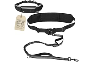Tails & Tales Hands Free Dog Leash with Waist Pouch, Lumbar Support Upgraded, Bungee Reflective Leash, Adjustable Belt 25-55", Walking Running Hiking Training for Dogs Up to 125lbs (Black, One Dog)