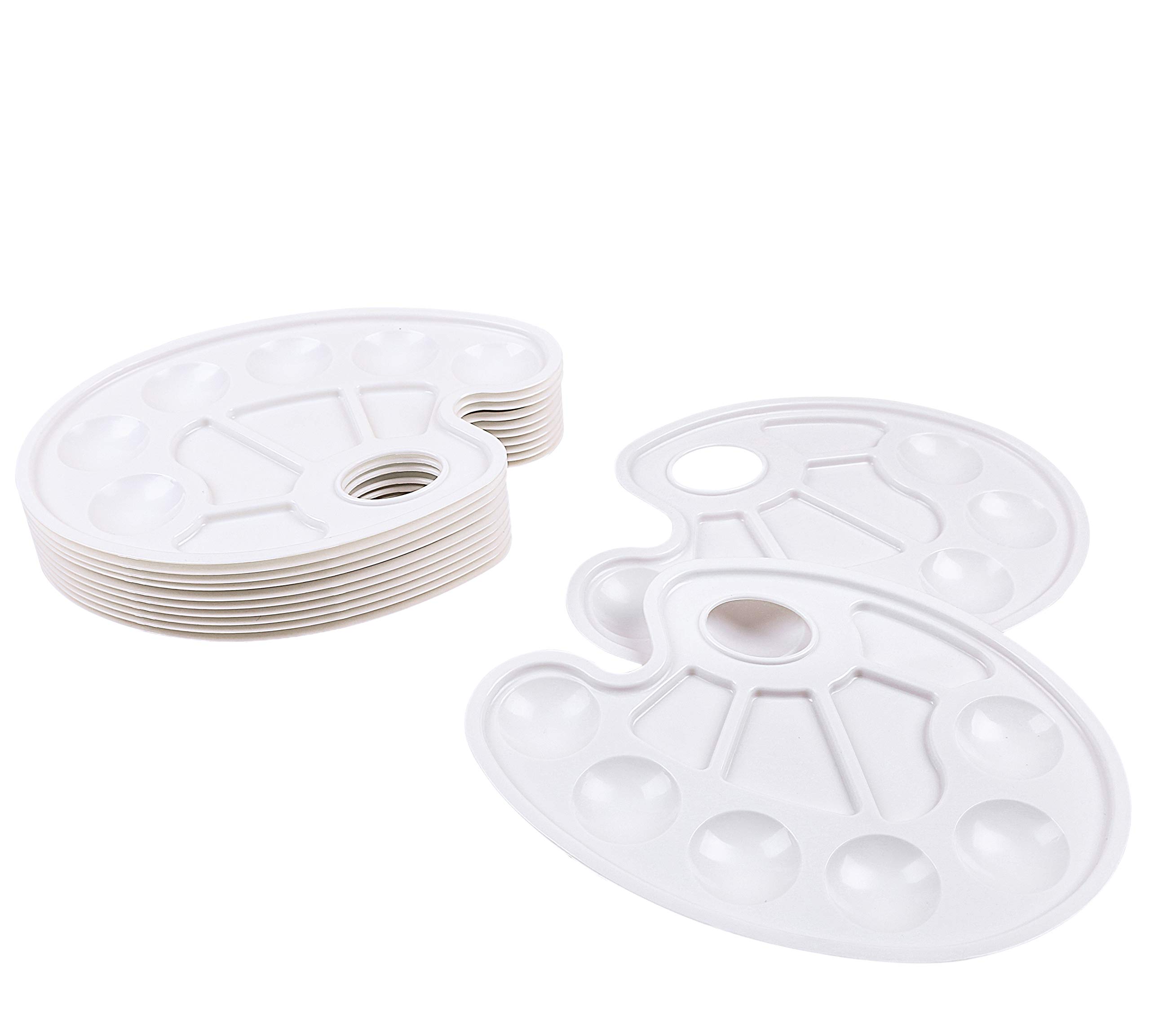 EXERZ 12pcs Palettes Paint Tray with Thumb Hole, A Set For Oil Paint, Acrylic, Watercolour, Oval Shaped. Supply and Accessories for Art Clubs, Schools, Art Class, Gallery.