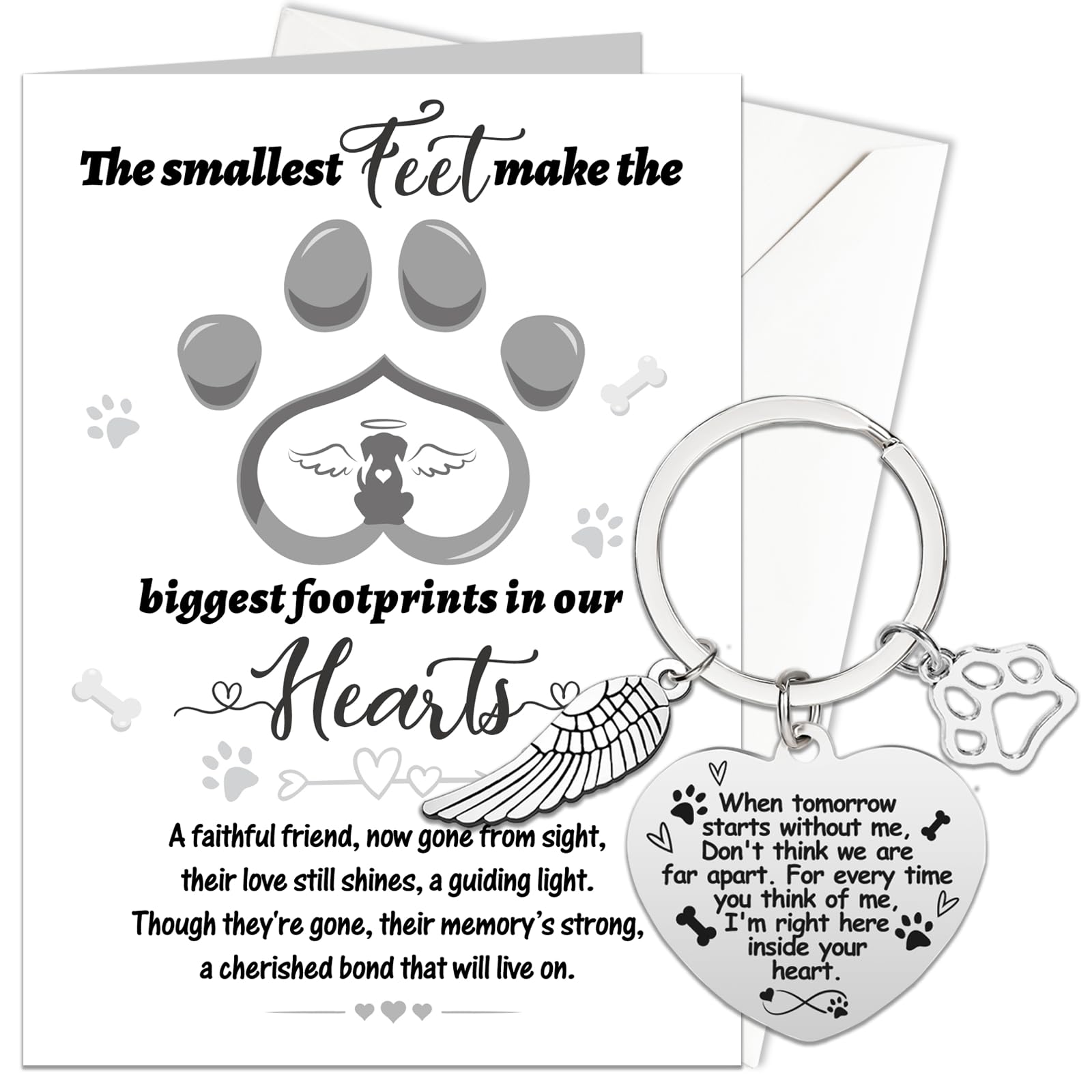 HOWAF Sympathy Card Loss of Pet Dog, Pet Bereavement Cards Sympathy Greeting Cards, Sorry for Your Loss Card with Dog Memorial Keyring for Pet Dog Memorial Gifts, Bereavement Gifts, Remembrance gifts